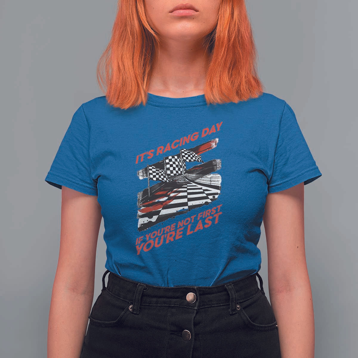 Funny Racing Car Flag T Shirt For Women It Is Racing Day - Wonder Print Shop