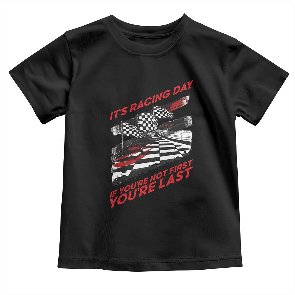 Funny Racing Car Flag Toddler T Shirt It Is Racing Day - Wonder Print Shop