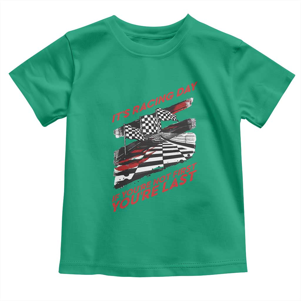 Funny Racing Car Flag Toddler T Shirt It Is Racing Day - Wonder Print Shop