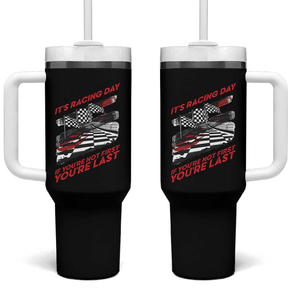 Funny Racing Car Flag Tumbler With Handle It Is Racing Day