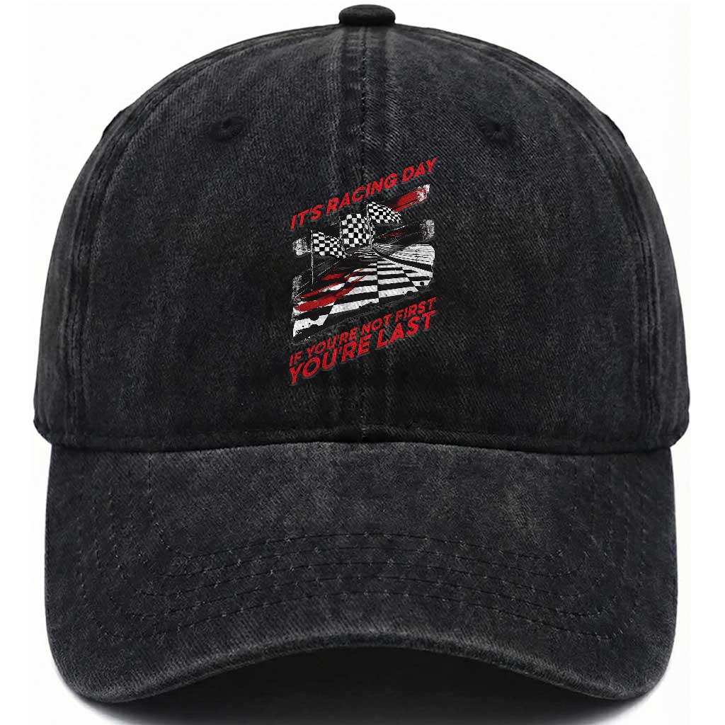 Funny Racing Car Flag Washed Cotton Baseball Cap It Is Racing Day
