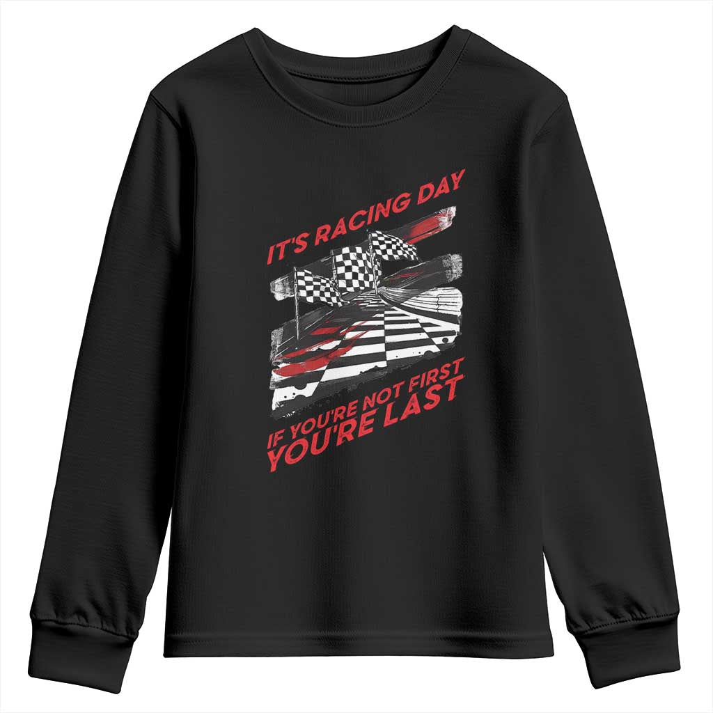 Funny Racing Car Flag Youth Sweatshirt It Is Racing Day - Wonder Print Shop