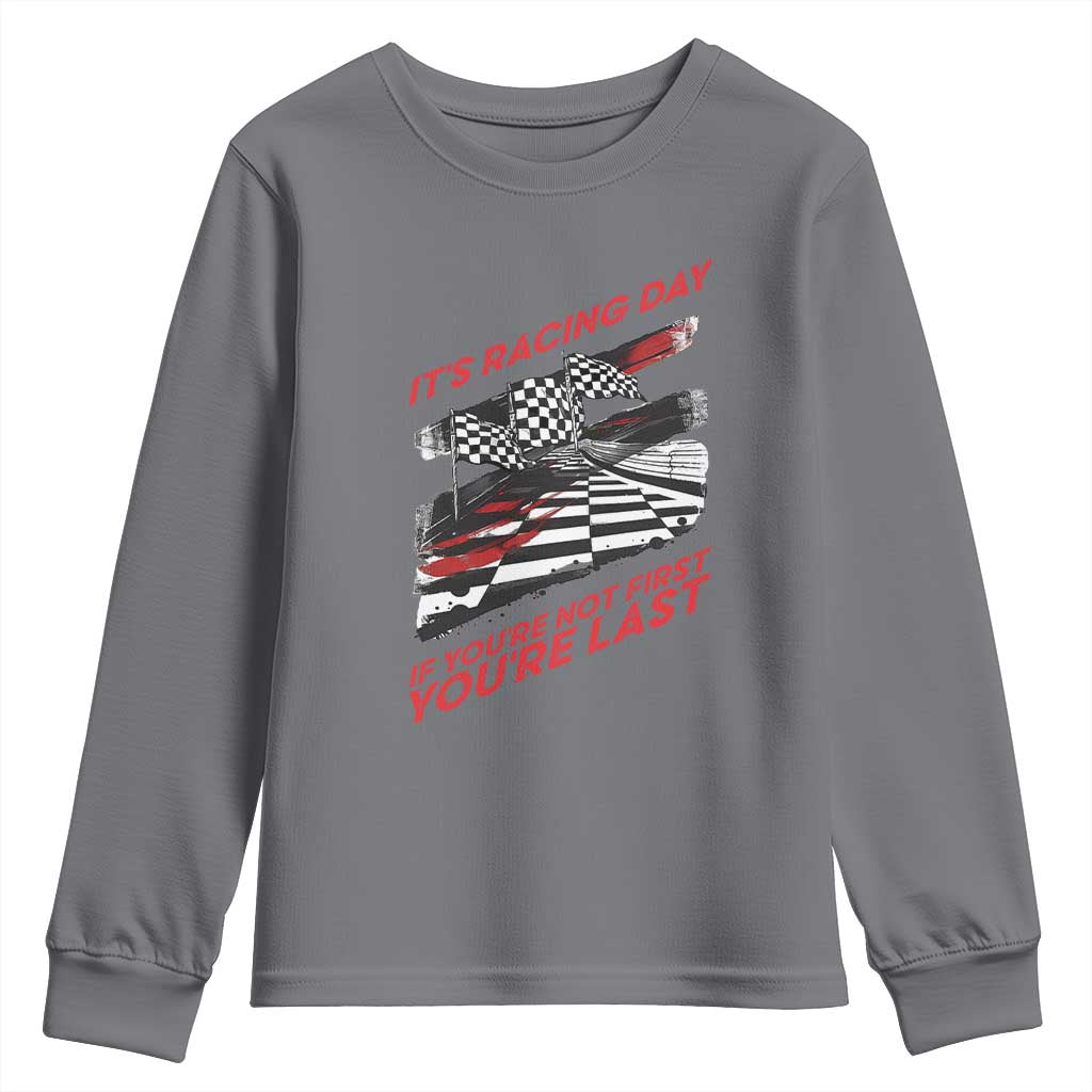 Funny Racing Car Flag Youth Sweatshirt It Is Racing Day - Wonder Print Shop