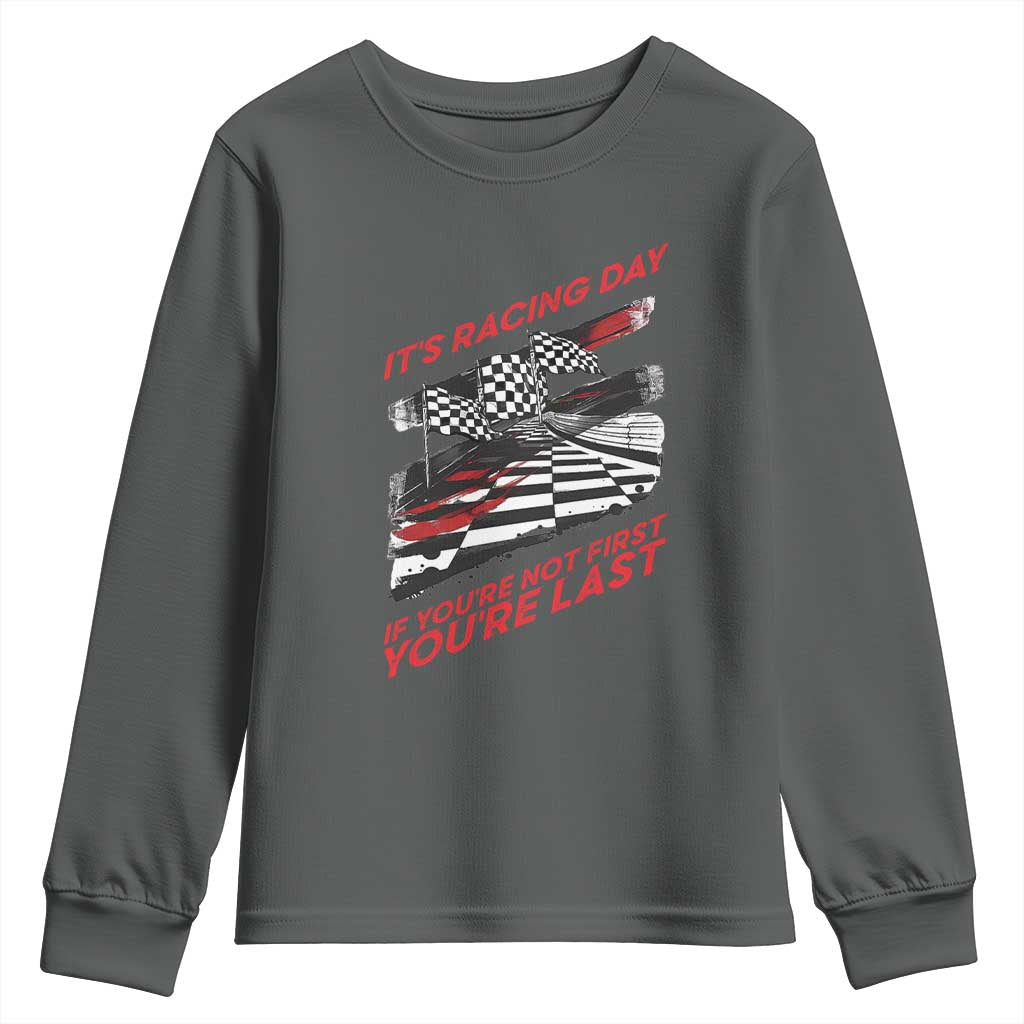Funny Racing Car Flag Youth Sweatshirt It Is Racing Day - Wonder Print Shop
