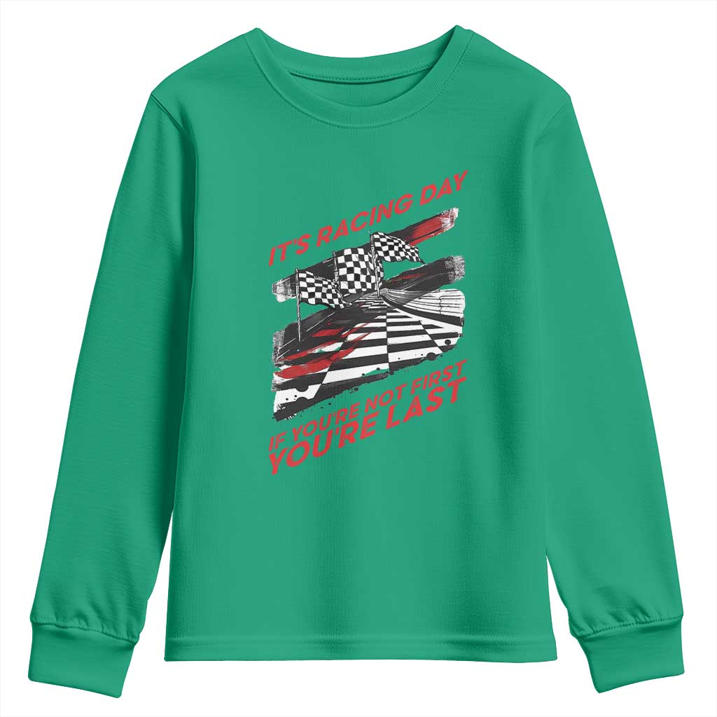 Funny Racing Car Flag Youth Sweatshirt It Is Racing Day - Wonder Print Shop