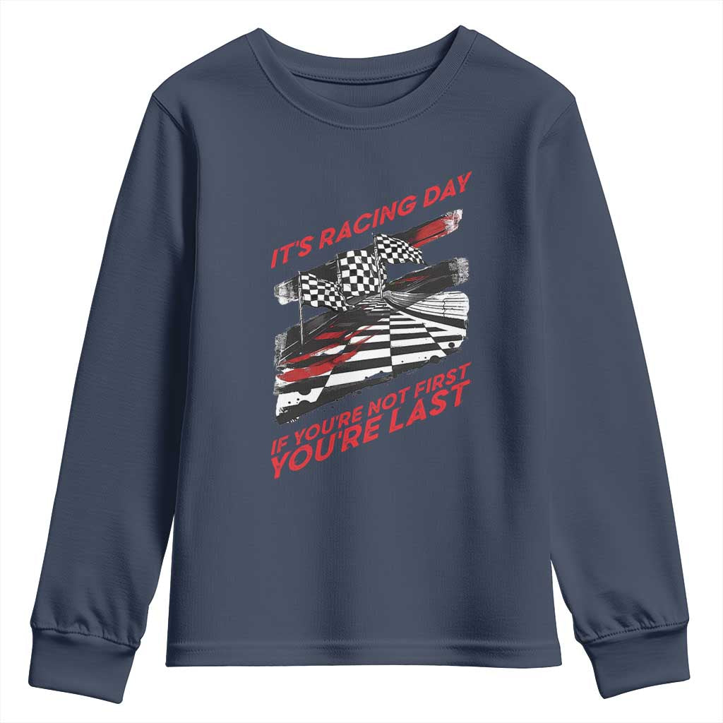 Funny Racing Car Flag Youth Sweatshirt It Is Racing Day - Wonder Print Shop