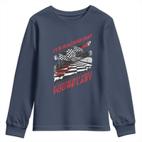 Funny Racing Car Flag Youth Sweatshirt It Is Racing Day - Wonder Print Shop