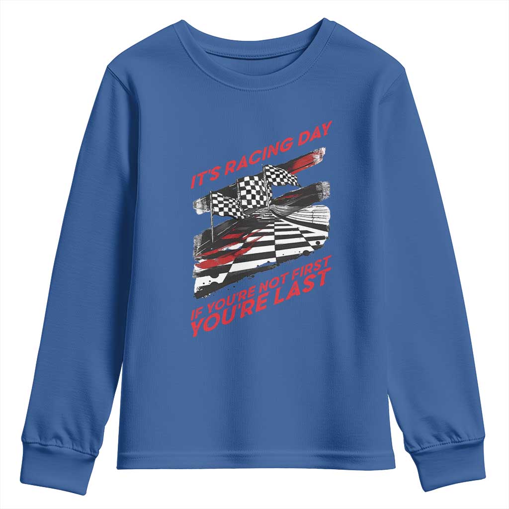 Funny Racing Car Flag Youth Sweatshirt It Is Racing Day - Wonder Print Shop