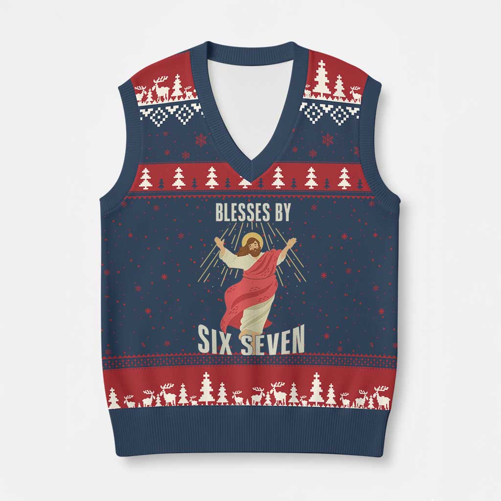 Christian 67 Meme V-Neck Knit Sweater Vest Blesses By Six Seven Funny - Wonder Print Shop