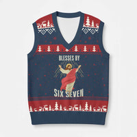 Christian 67 Meme V-Neck Knit Sweater Vest Blesses By Six Seven Funny - Wonder Print Shop