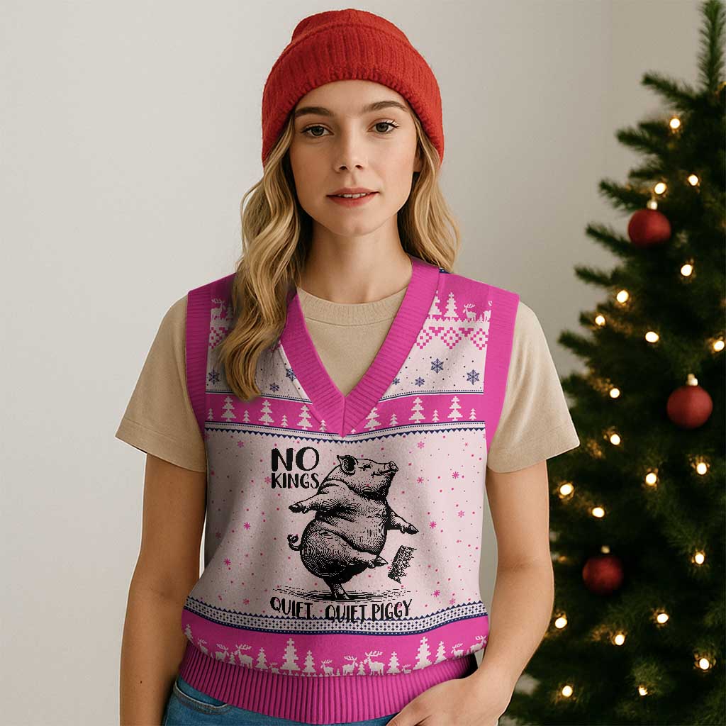 Quiet Piggy No Kings V-Neck Knit Sweater Vest Funny Sarcastic Political - Wonder Print Shop