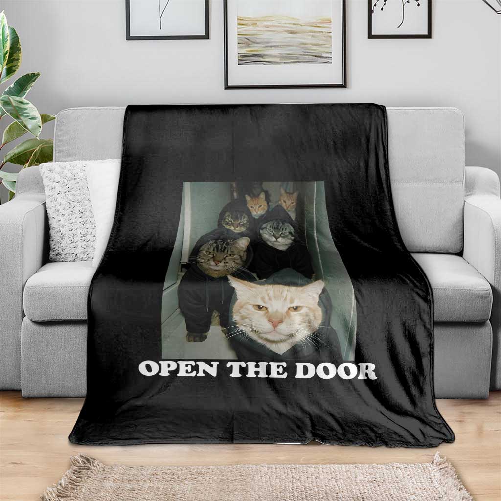 Open The Door Cats Lover Throw Blanket Funny Cat Gang Sarcastic Meme - Wonder Print Shop