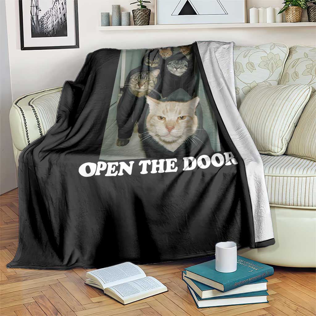 Open The Door Cats Lover Throw Blanket Funny Cat Gang Sarcastic Meme - Wonder Print Shop