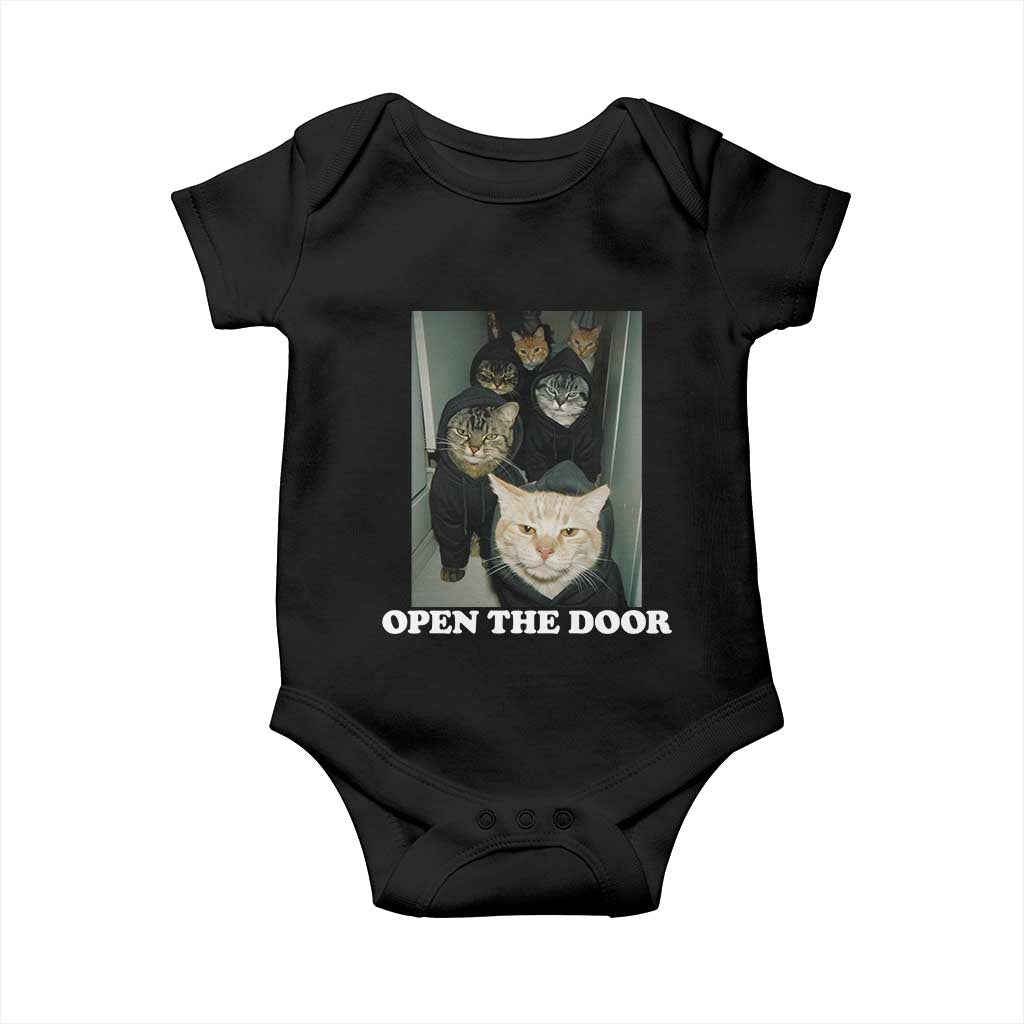 Open The Door Cats Lover Baby Onesie Funny Cat Gang Sarcastic Meme - Wonder Print Shop