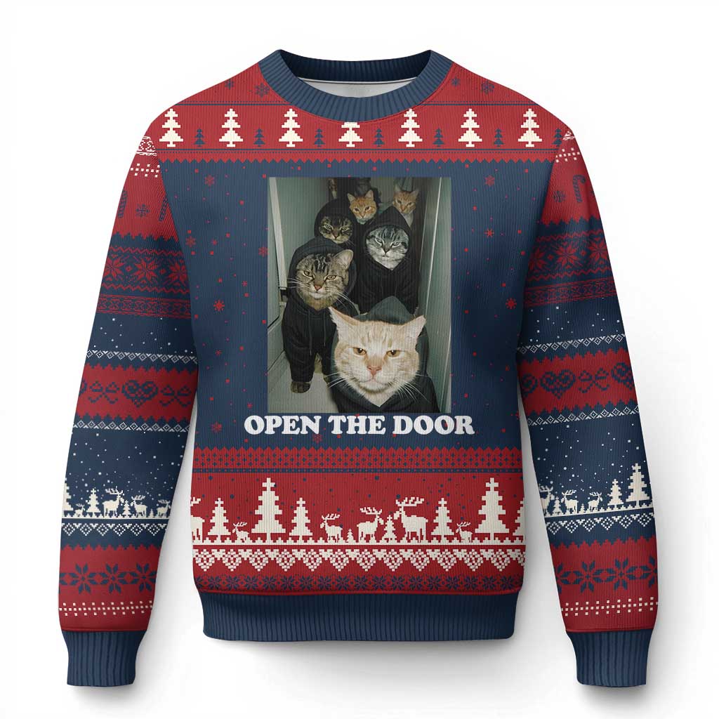Open The Door Cats Lover Ugly Christmas Sweater Funny Cat Gang Sarcastic Meme - Wonder Print Shop