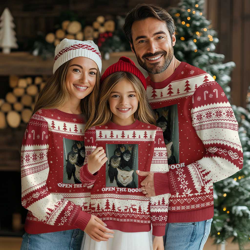 Open The Door Cats Lover Ugly Christmas Sweater Funny Cat Gang Sarcastic Meme - Wonder Print Shop