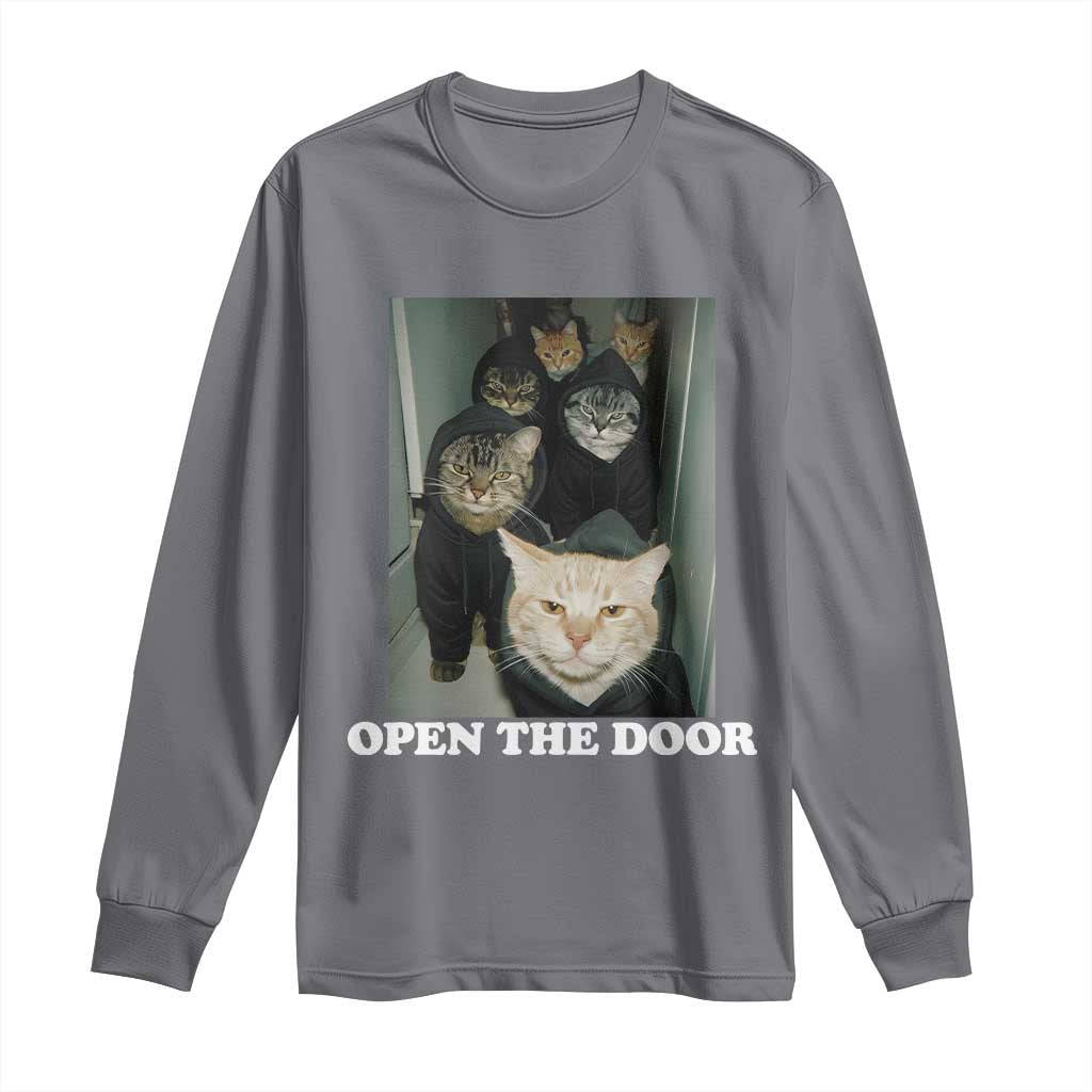 Open The Door Cats Lover Long Sleeve Shirt Funny Cat Gang Sarcastic Meme - Wonder Print Shop