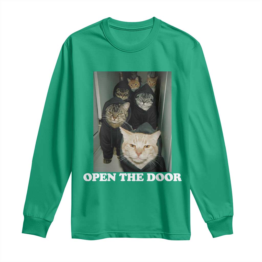 Open The Door Cats Lover Long Sleeve Shirt Funny Cat Gang Sarcastic Meme - Wonder Print Shop