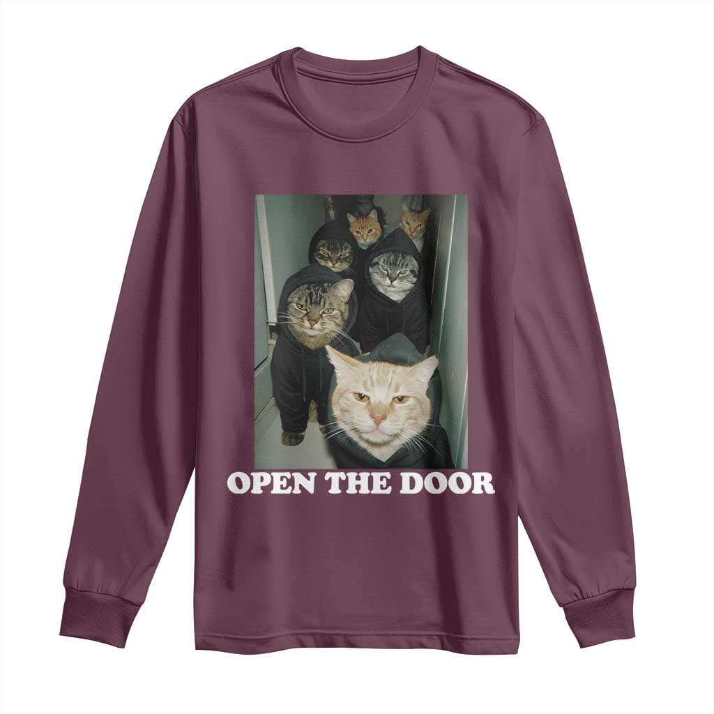 Open The Door Cats Lover Long Sleeve Shirt Funny Cat Gang Sarcastic Meme - Wonder Print Shop