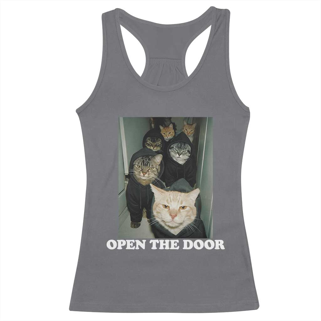Open The Door Cats Lover Racerback Tank Top Funny Cat Gang Sarcastic Meme - Wonder Print Shop