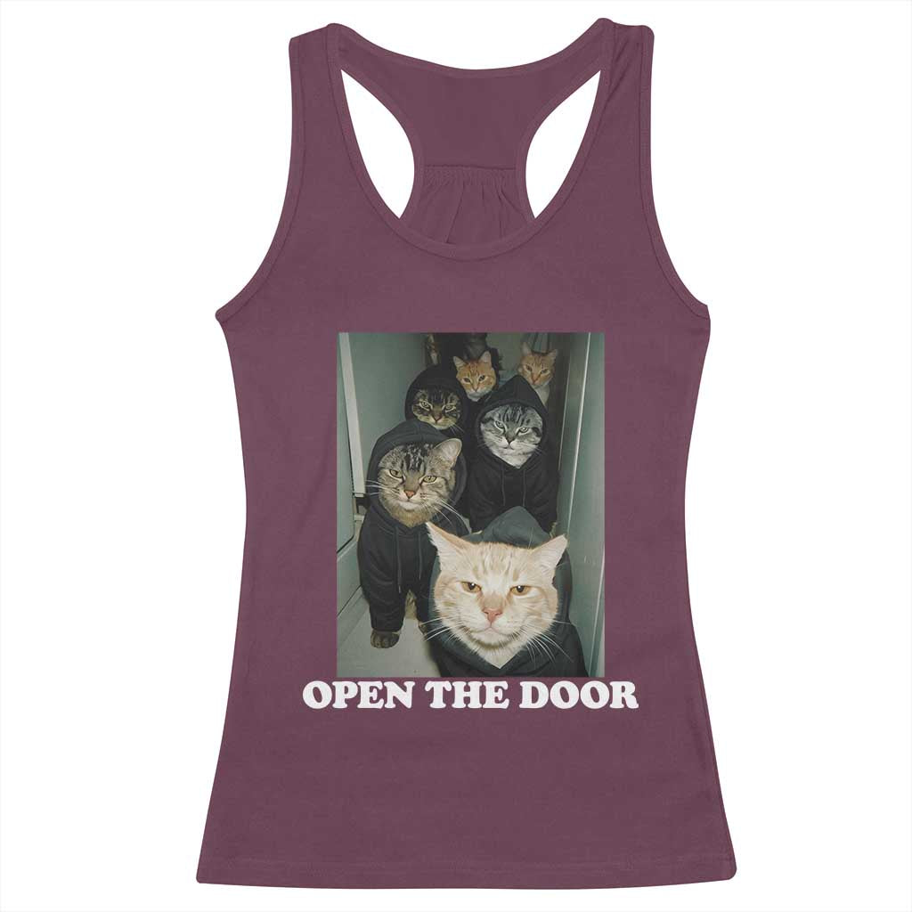 Open The Door Cats Lover Racerback Tank Top Funny Cat Gang Sarcastic Meme - Wonder Print Shop