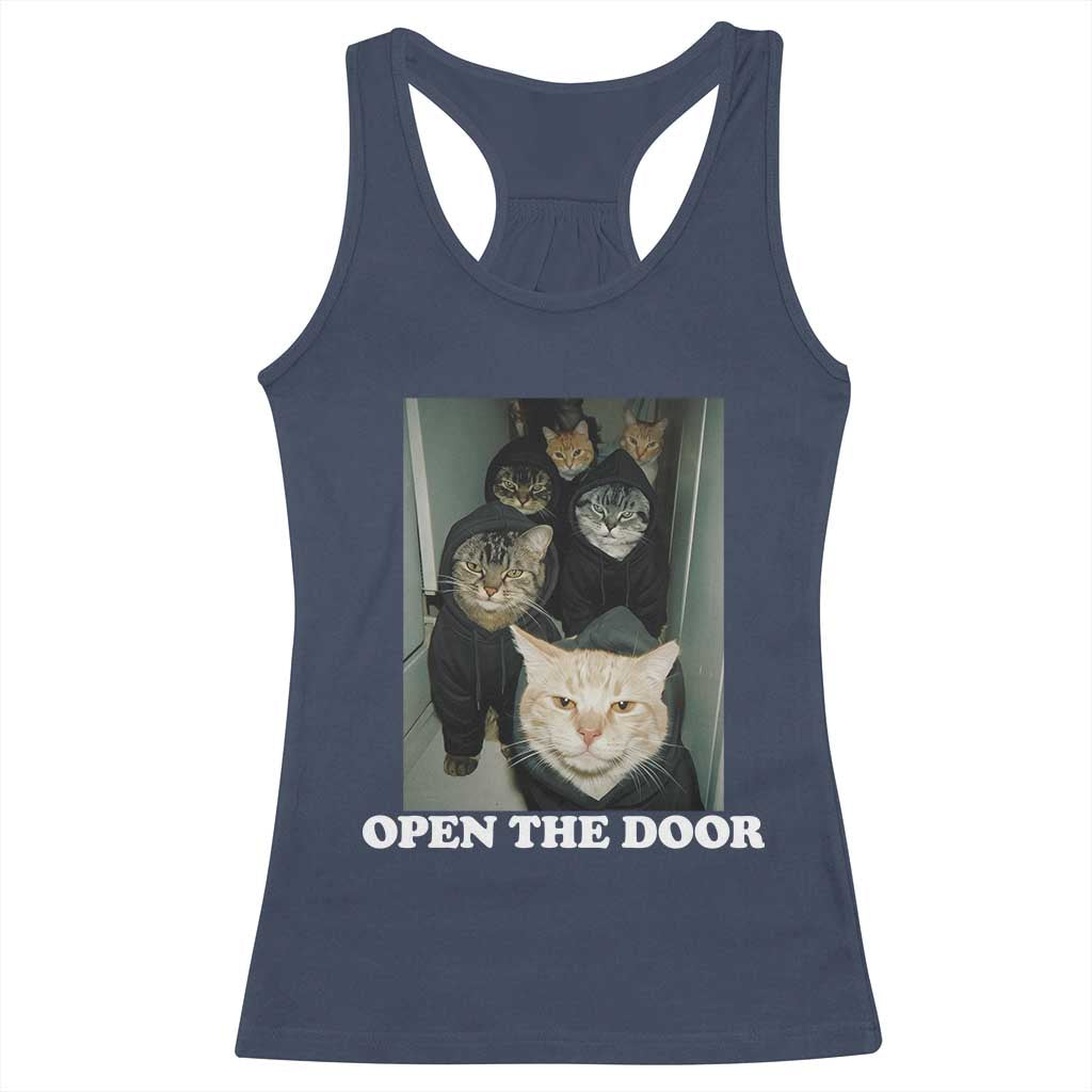 Open The Door Cats Lover Racerback Tank Top Funny Cat Gang Sarcastic Meme - Wonder Print Shop