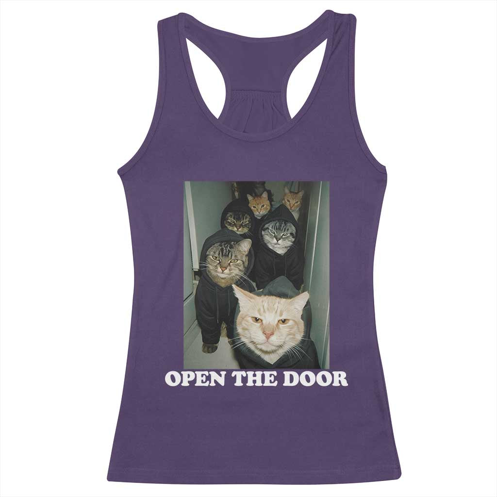 Open The Door Cats Lover Racerback Tank Top Funny Cat Gang Sarcastic Meme - Wonder Print Shop