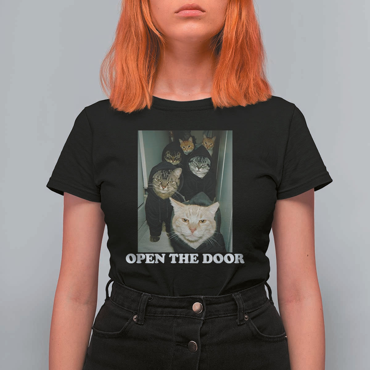 Open The Door Cats Lover T Shirt For Women Funny Cat Gang Sarcastic Meme - Wonder Print Shop