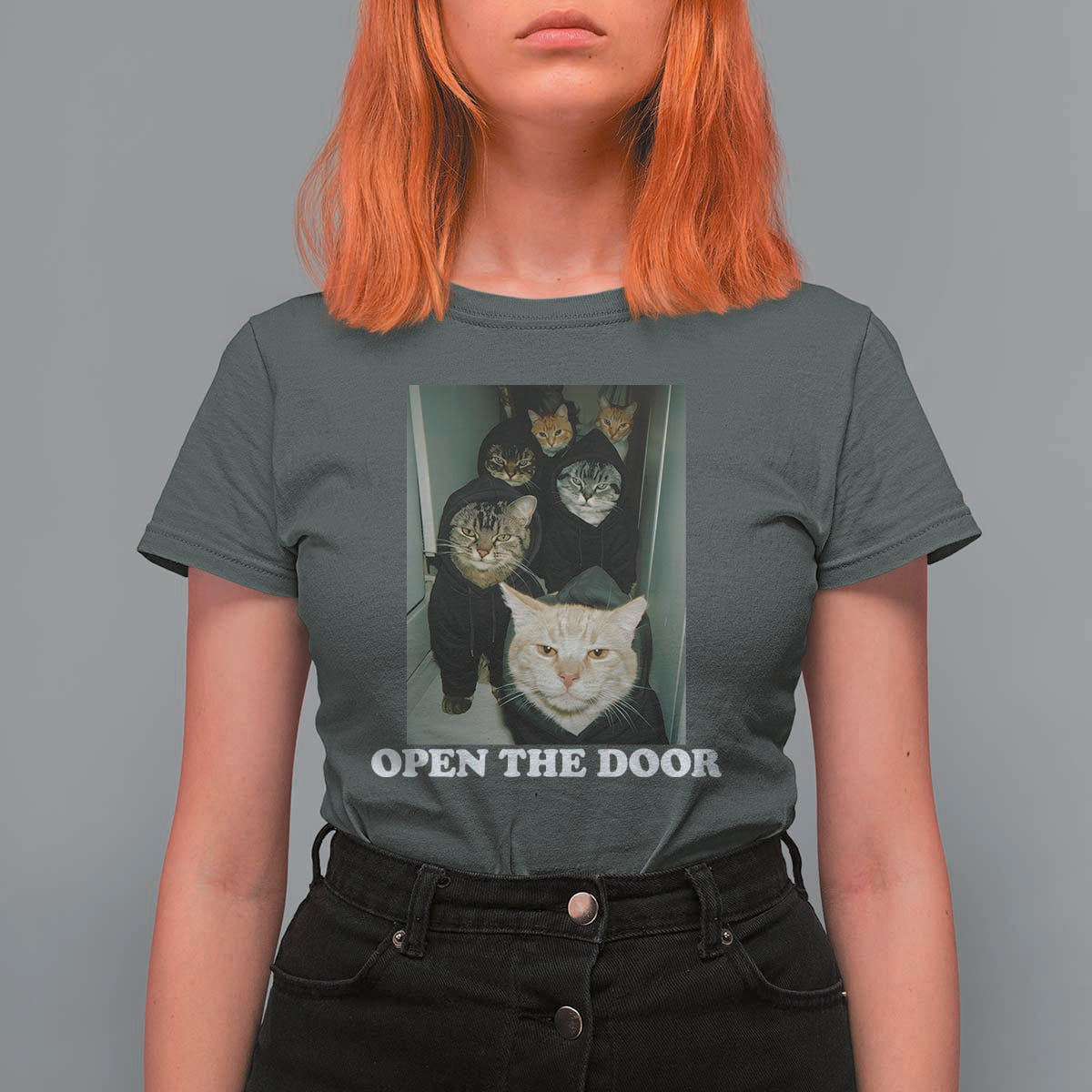 Open The Door Cats Lover T Shirt For Women Funny Cat Gang Sarcastic Meme - Wonder Print Shop