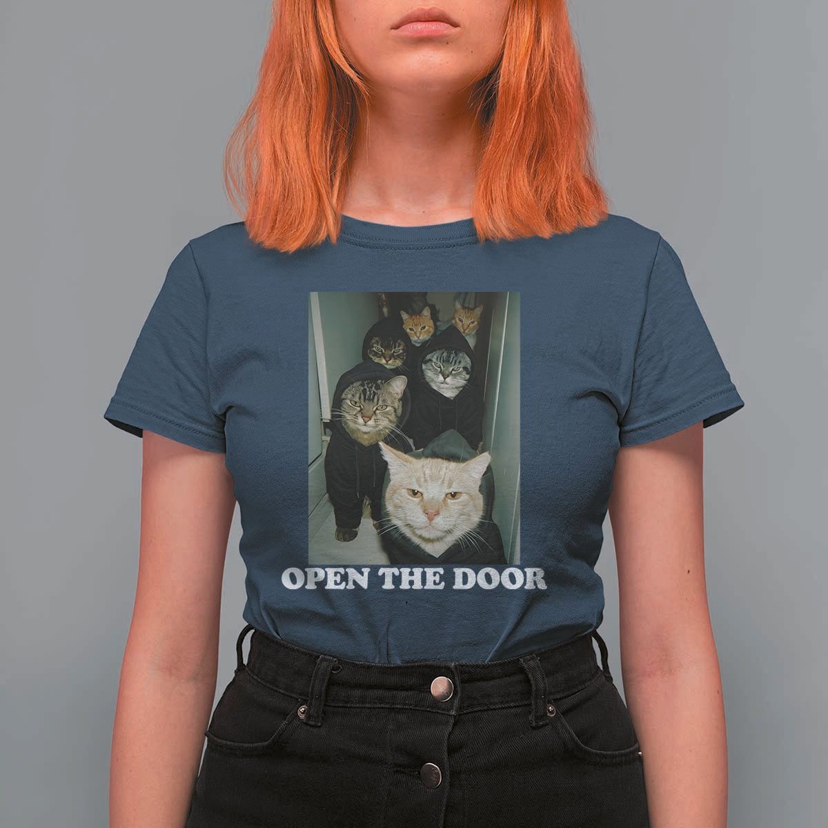 Open The Door Cats Lover T Shirt For Women Funny Cat Gang Sarcastic Meme - Wonder Print Shop