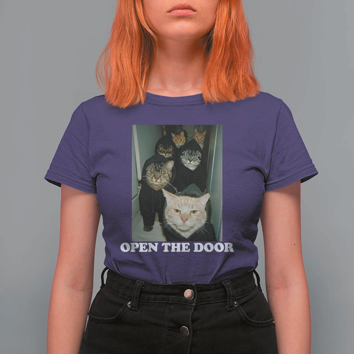 Open The Door Cats Lover T Shirt For Women Funny Cat Gang Sarcastic Meme - Wonder Print Shop