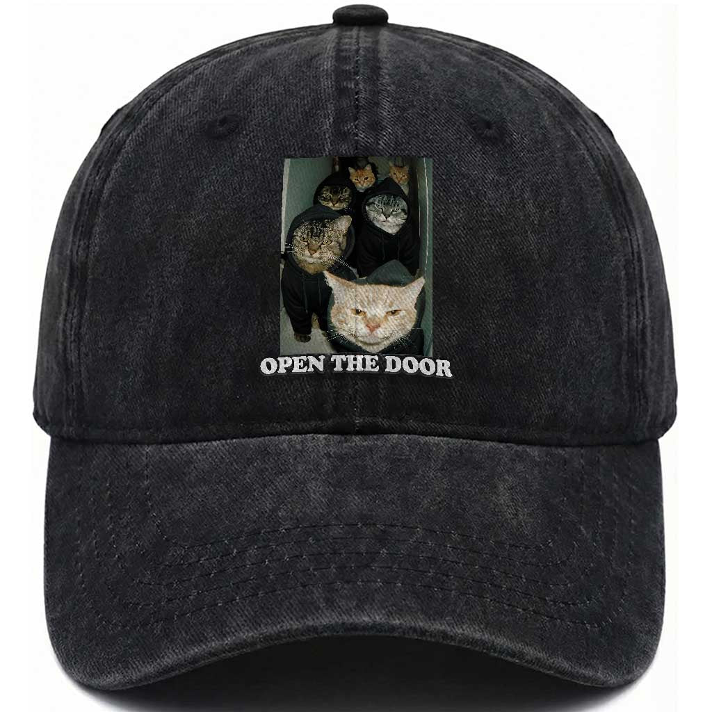 Open The Door Cats Lover Washed Cotton Baseball Cap Funny Cat Gang Sarcastic Meme