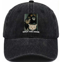 Open The Door Cats Lover Washed Cotton Baseball Cap Funny Cat Gang Sarcastic Meme