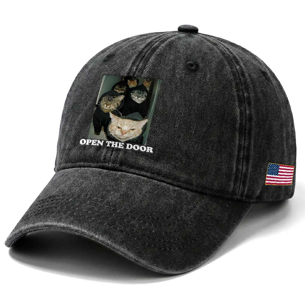 Open The Door Cats Lover Washed Cotton Baseball Cap Funny Cat Gang Sarcastic Meme