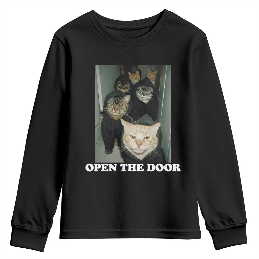 Open The Door Cats Lover Youth Sweatshirt Funny Cat Gang Sarcastic Meme - Wonder Print Shop