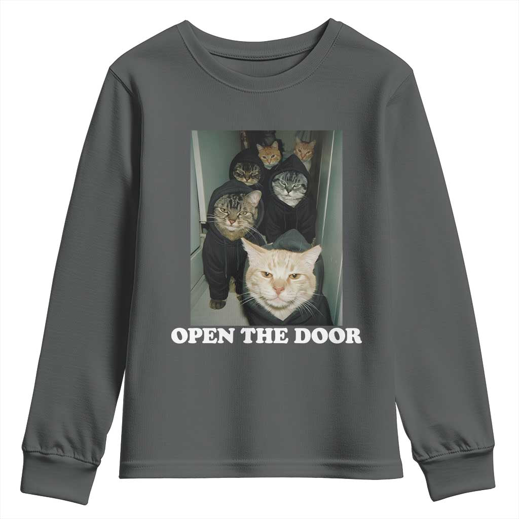 Open The Door Cats Lover Youth Sweatshirt Funny Cat Gang Sarcastic Meme - Wonder Print Shop
