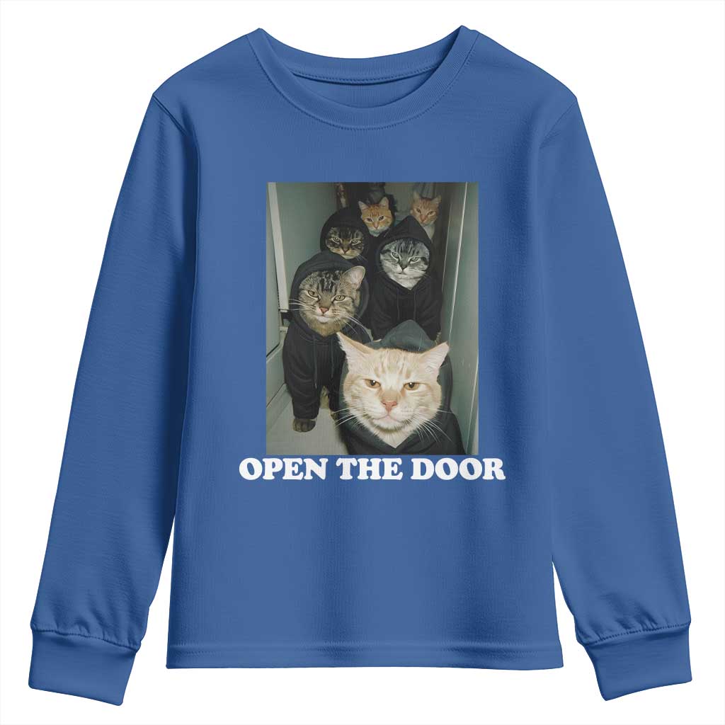 Open The Door Cats Lover Youth Sweatshirt Funny Cat Gang Sarcastic Meme - Wonder Print Shop