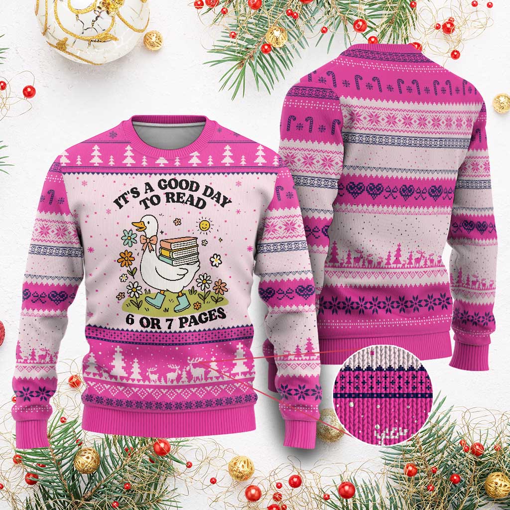 It’s A Good Day To Read 6 or 7 Pages Ugly Christmas Sweater Funny Six Seven Teacher Book Lover - Wonder Print Shop