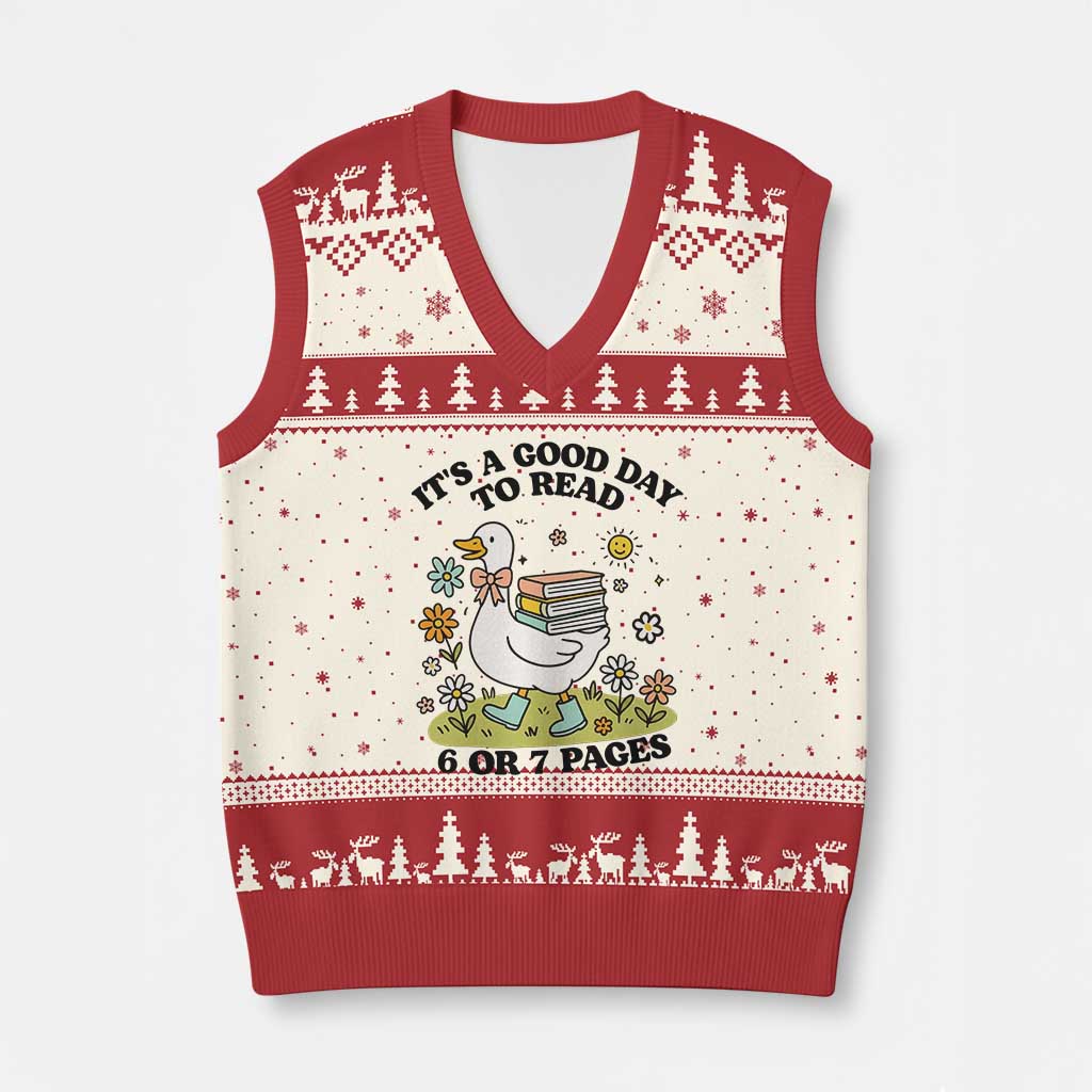 It’s A Good Day To Read 6 or 7 Pages V-Neck Knit Sweater Vest Funny Six Seven Teacher Book Lover - Wonder Print Shop