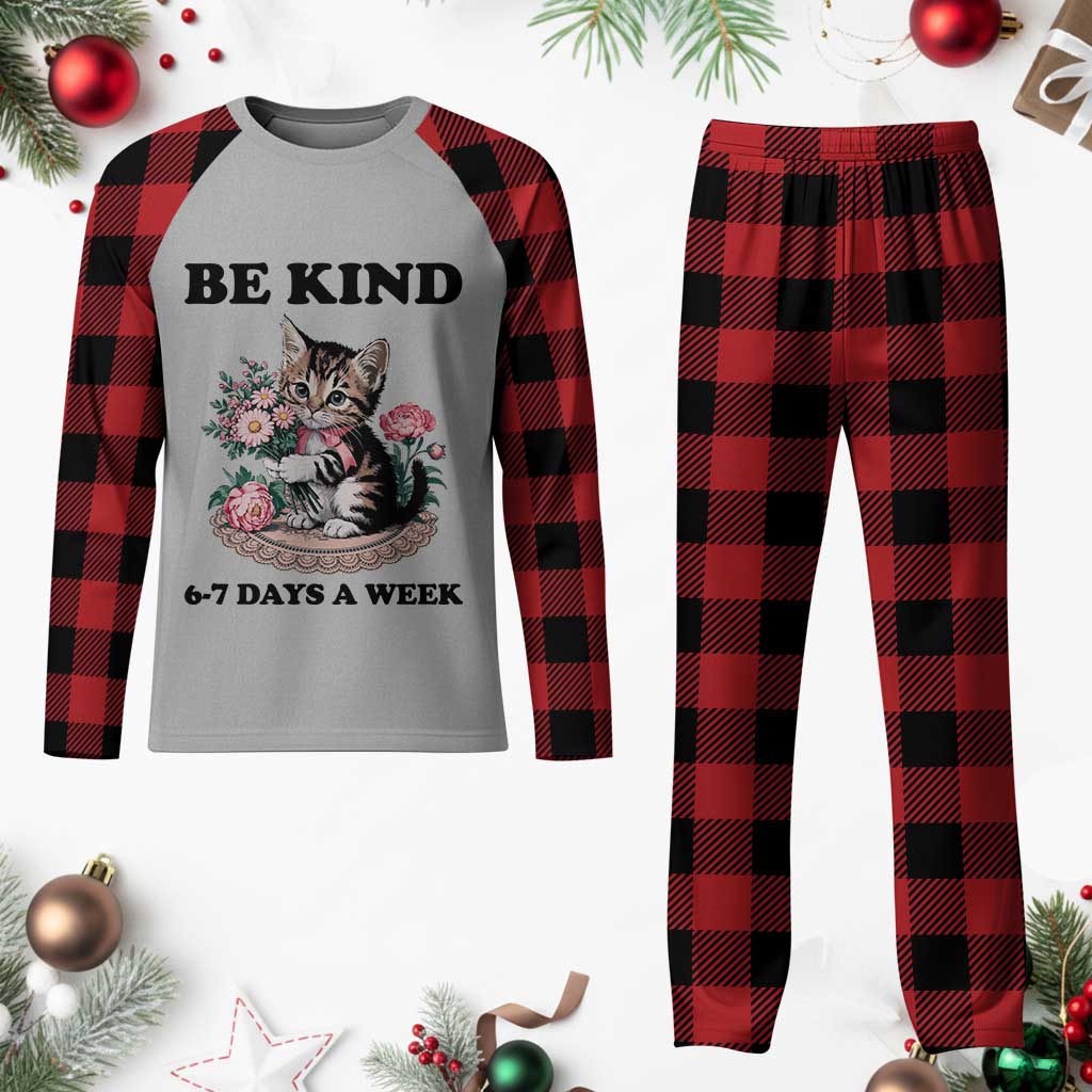 Be Kind 6 7 Days a Week Plaid Pajama Set Funny Six Seven Cat Teacher Meme - Wonder Print Shop