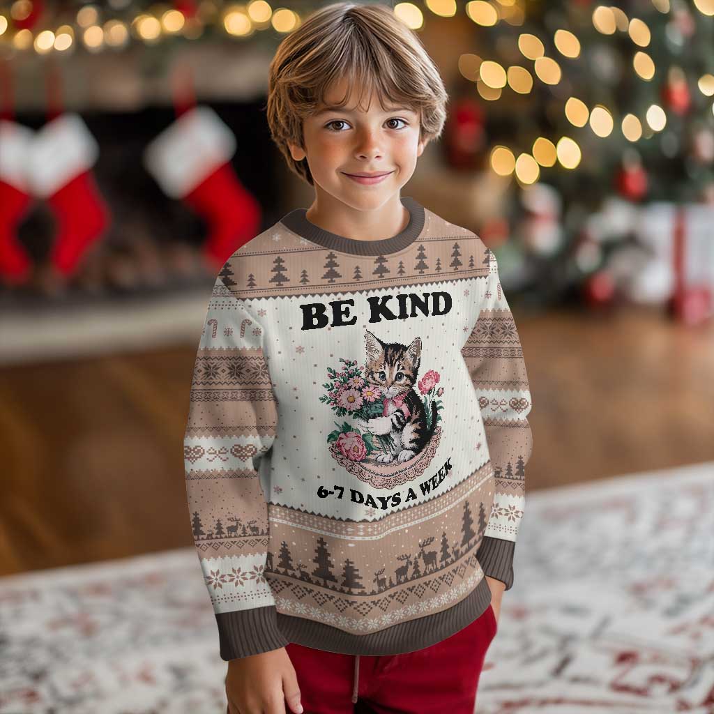 Be Kind 6 7 Days a Week Ugly Christmas Sweater Funny Six Seven Cat Teacher Meme - Wonder Print Shop