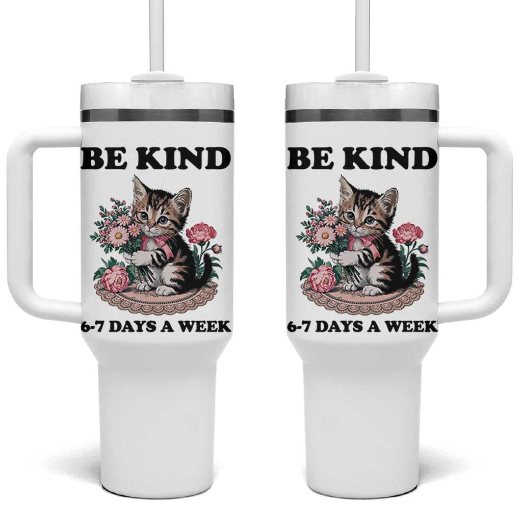 Be Kind 6 7 Days a Week Tumbler With Handle Funny Six Seven Cat Teacher Meme - Wonder Print Shop