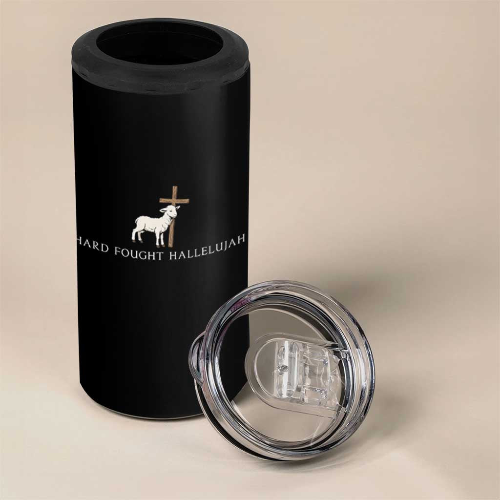 Hard Fought Hallelujah 4 in 1 Can Cooler Tumbler Christian Bible Verse Faith - Wonder Print Shop