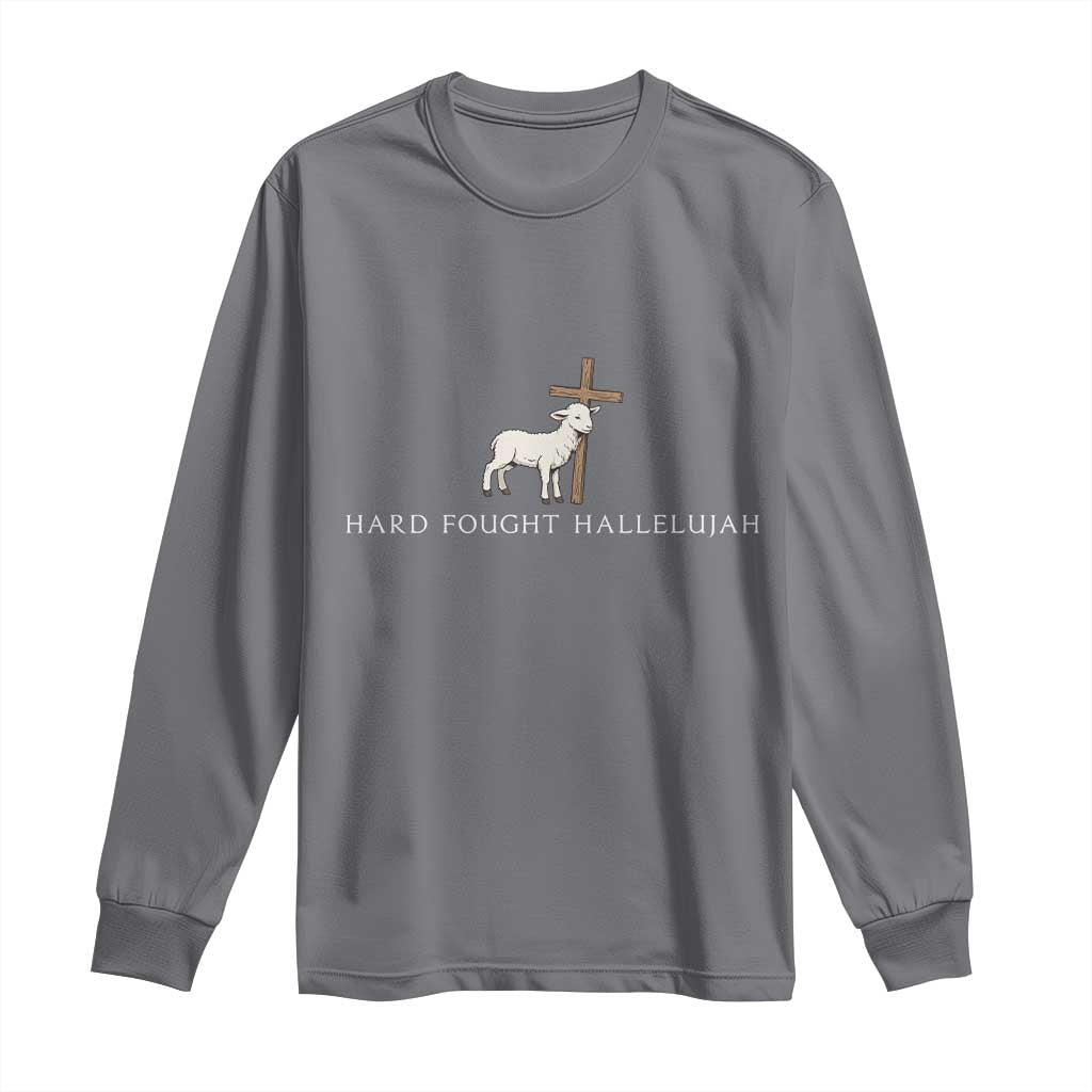 Hard Fought Hallelujah Long Sleeve Shirt Christian Bible Verse Faith - Wonder Print Shop