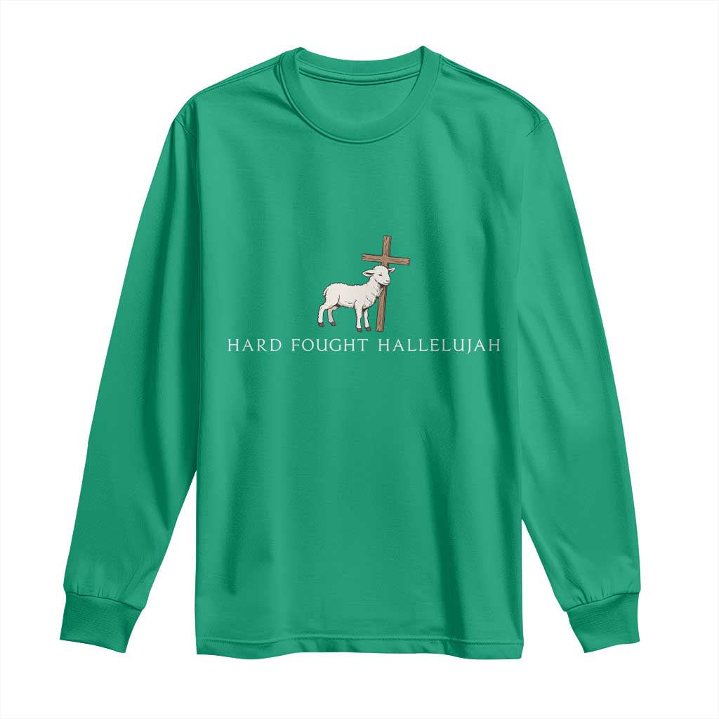 Hard Fought Hallelujah Long Sleeve Shirt Christian Bible Verse Faith - Wonder Print Shop