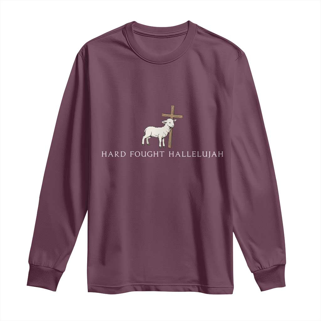 Hard Fought Hallelujah Long Sleeve Shirt Christian Bible Verse Faith - Wonder Print Shop