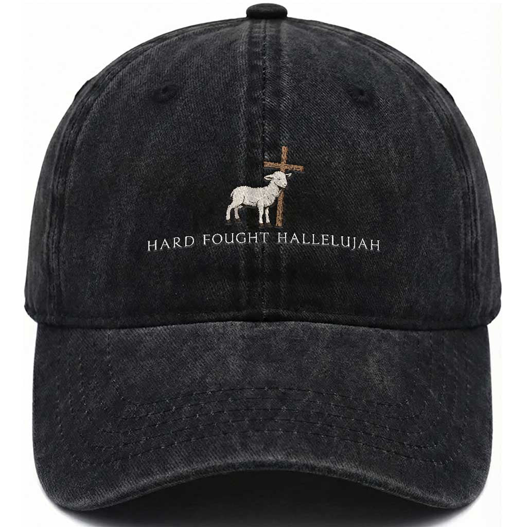 Hard Fought Hallelujah Washed Cotton Baseball Cap Christian Bible Verse Faith