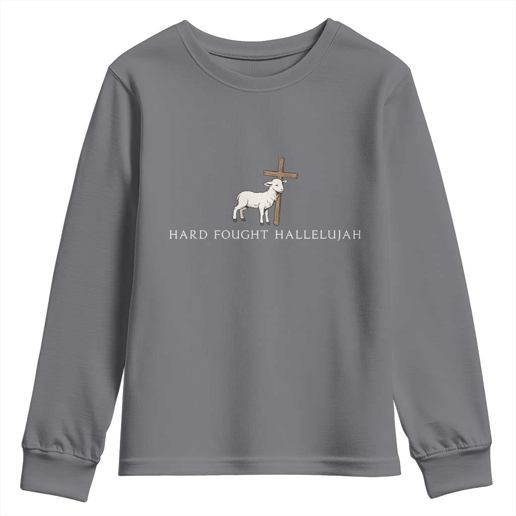 Hard Fought Hallelujah Youth Sweatshirt Christian Bible Verse Faith - Wonder Print Shop