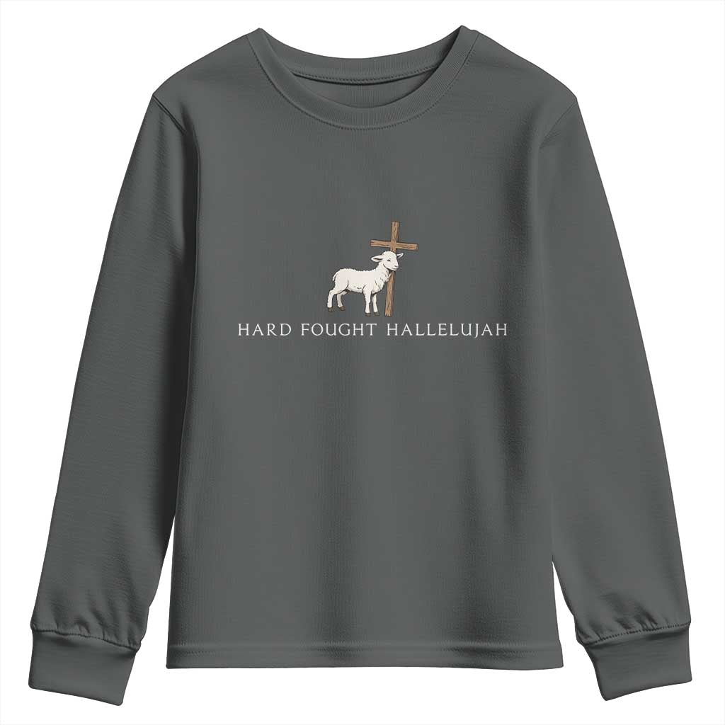 Hard Fought Hallelujah Youth Sweatshirt Christian Bible Verse Faith - Wonder Print Shop