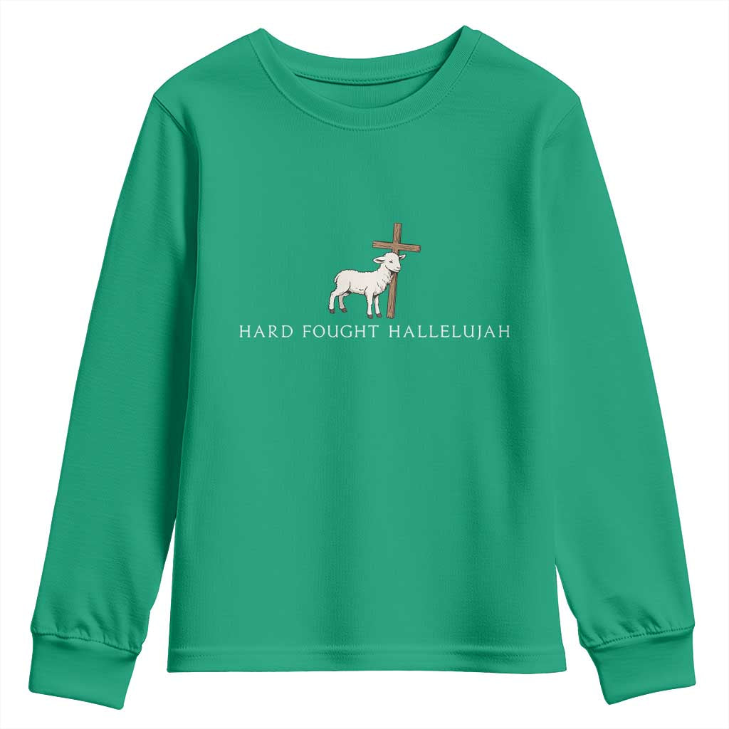 Hard Fought Hallelujah Youth Sweatshirt Christian Bible Verse Faith - Wonder Print Shop